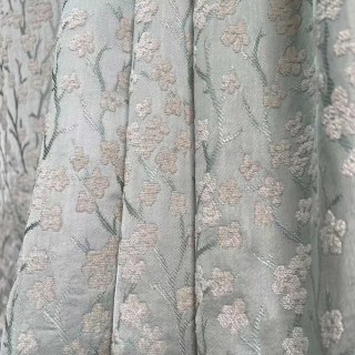 Blossoms de cerises Pastel rose & vert menthe Floral Chenille Rideau noir 3