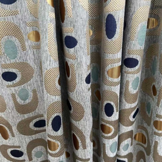 Circle Vibe Mid Century Modern Multi Couleur Gris Géométrie Rideau noir Chenille 1