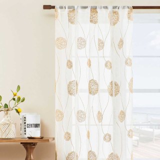 Danse Pom Pom Crème Brodée Or Voile Rideau 2