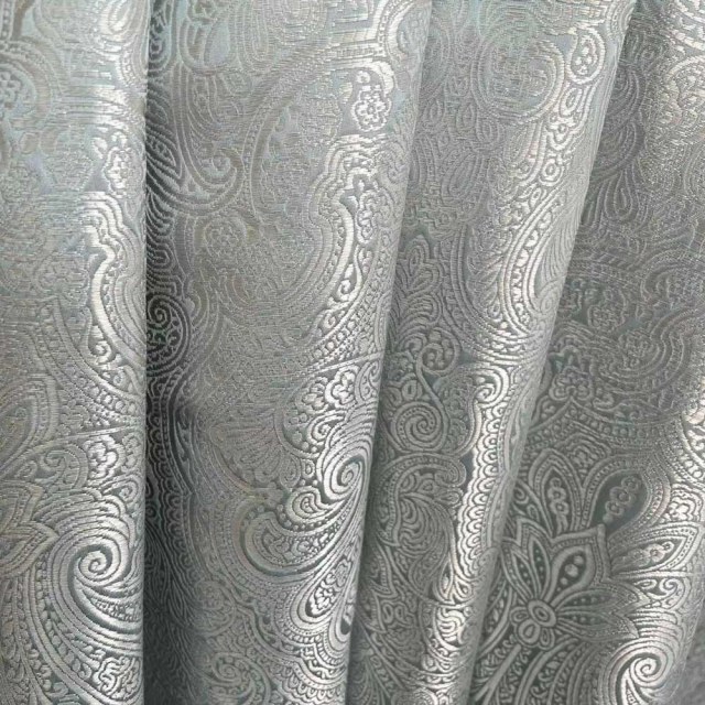 Opulent Floral Luxury Jacquard Duck Egg Blue & Grey Damask Rideau 1