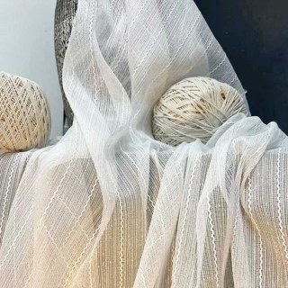 Rideaux en Voile à Rayures Ivoire et Blanc "Whispering Waves" 2