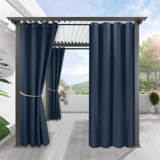 Del Mar Imperméable Rideau extérieur en lin bleu marine noir 1