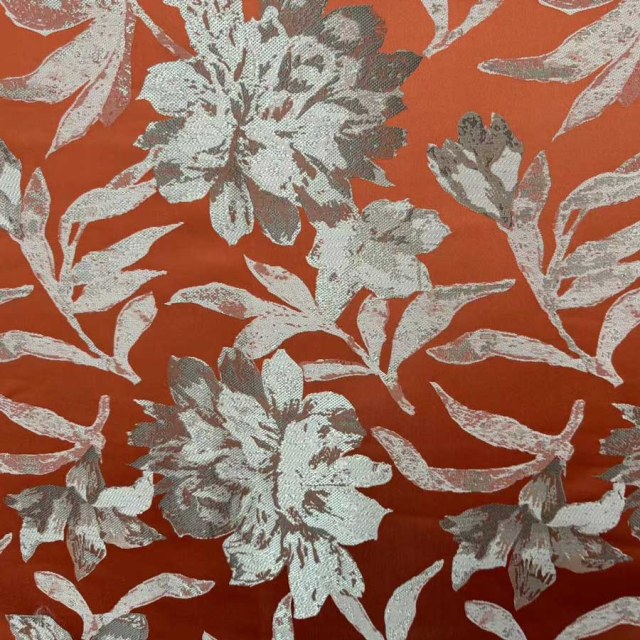 Blossom Tapisserie Terre Cuite Orange Satin Floral Rideaux 1