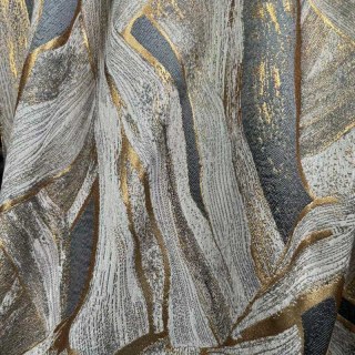 Dreamscape Luxe Jacquard Résumé Rideaux gris et or 3