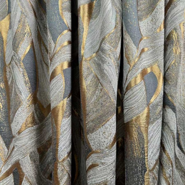 Dreamscape Luxe Jacquard Résumé Rideaux gris et or 1