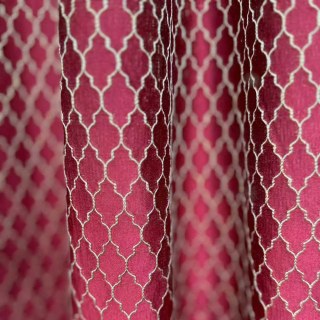 Fancy Trellis Jacquard 3D Vin de Bourgogne Rideaux arabesques rouges avec des détails dorés