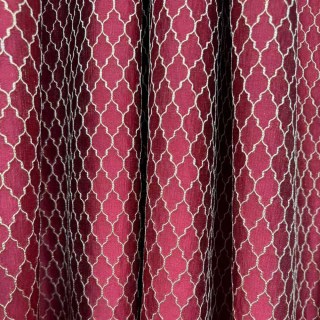 Fancy Trellis Jacquard 3D Vin de Bourgogne Rideaux arabesques rouges avec des détails dorés 2