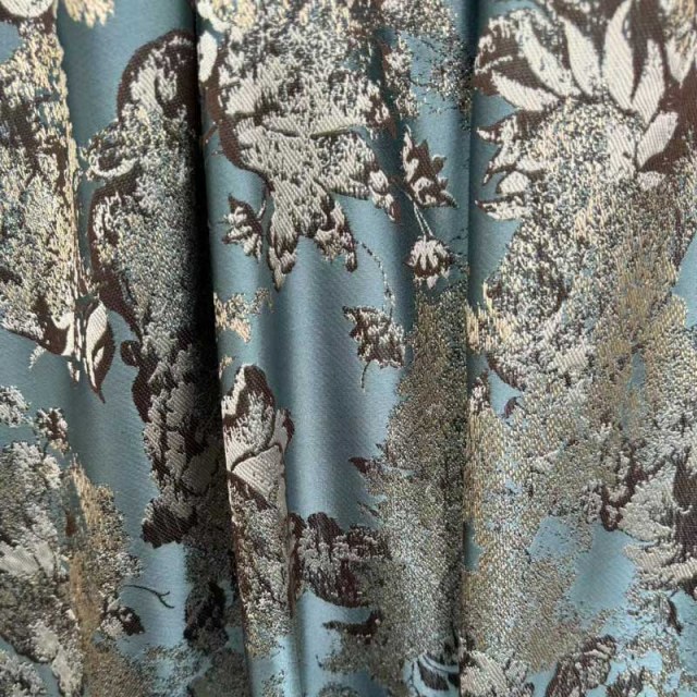 Floral Reverie Jacquard Rideaux bleus d'oeufs de canard 1