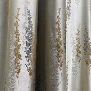 Lavande Elegance Luxe Jacquard Crème Rideaux Floraux Or 2