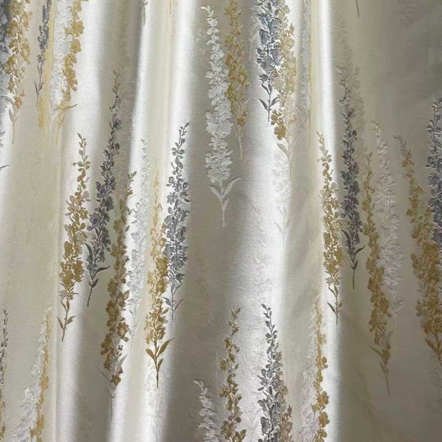 Lavande Elegance Luxe Jacquard Crème Rideaux Floraux Or 1