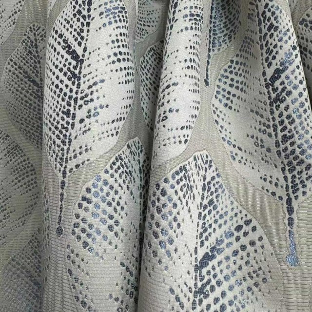 Feuille danse luxe Jacquard crème et bleu rideau floral 1