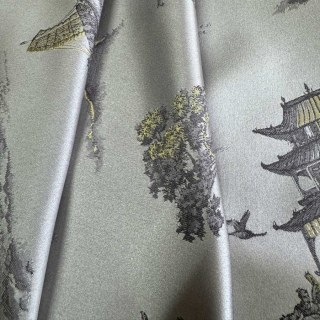 Pagode & Junk Boat Chinoiserie Rideau floral Satin crème