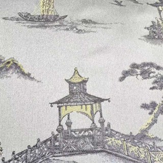Pagode & Junk Boat Chinoiserie Rideau floral Satin crème 4