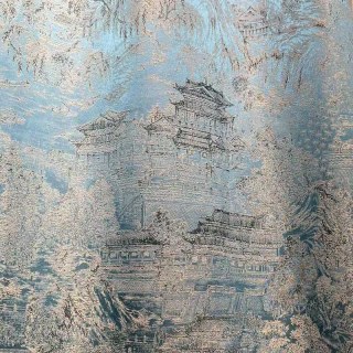 Tranquillité du Temple Jacquard Chinoiserie Rideau floral bleu 4