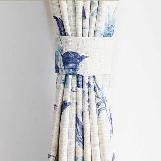 Français Iris Porcelaine Bleu & Blanc Lin Style Rideau floral 4