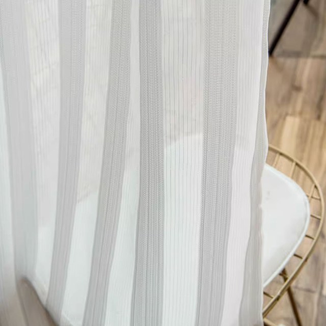 Shimmer lunaire Argent Bold rayé blanc Rideau voilé 1