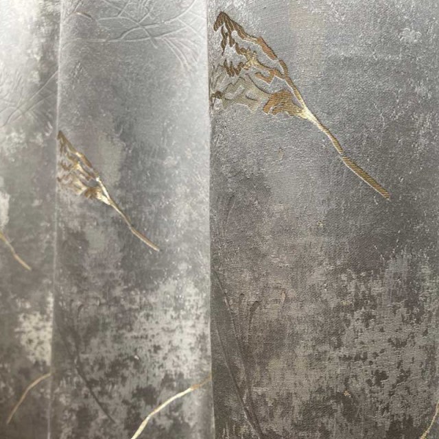 Lunar Gold Luxe Jacquard Résumé Rideau floral gris 1