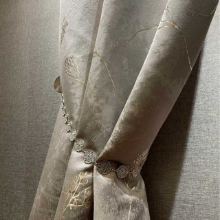 Lunar Gold Luxe Jacquard Résumé Rideau floral gris 3
