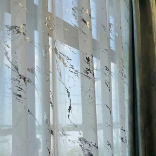 Lunar Marble Résumé Blanc et Argent Voile Rideaux 1