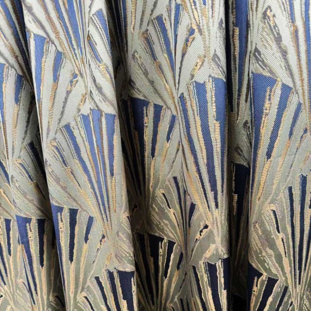 Gilded Breeze Bleu et or Art Déco Rideaux géométriques 1