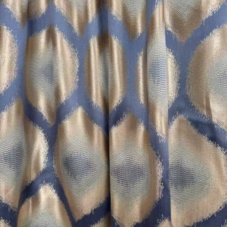 Ikat Ogee Luxury Jacquard Bleu et Or Rideaux Géométriques 3