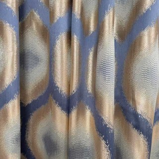 Ikat Ogee Luxury Jacquard Bleu et Or Rideaux Géométriques 4
