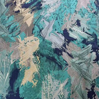 Jungle Mist Luxe Jacquard Teal Blue Rideaux abstraits 5