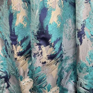 Jungle Mist Luxe Jacquard Teal Blue Rideaux abstraits 3