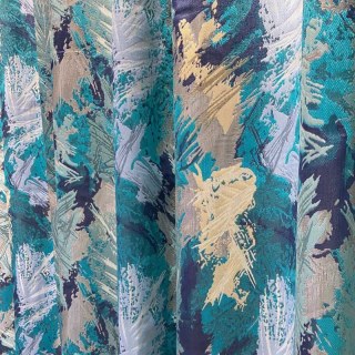 Jungle Mist Luxe Jacquard Teal Blue Rideaux abstraits