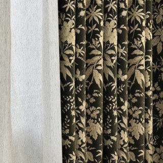 Nuit d'été Noir Olive Vert Floral Chenille Rideaux