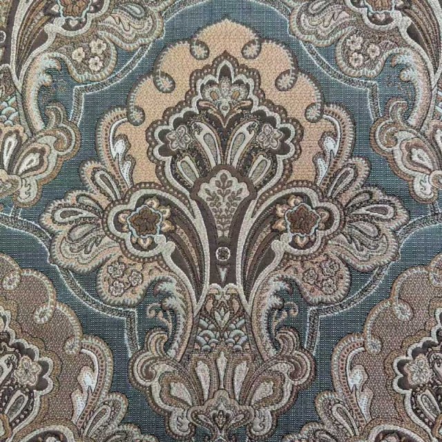 Rideaux damas bleus et bruns Regal Elegance 1