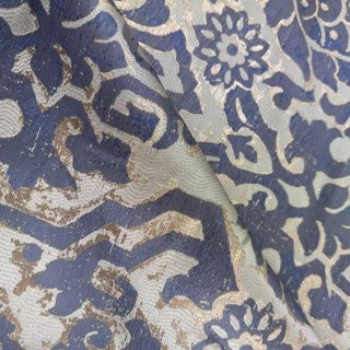 Royal Indigo Luxe Jacquard Bleu et Or Rideaux Floraux 3
