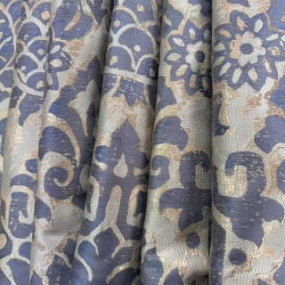 Royal Indigo Luxe Jacquard Bleu et Or Rideaux Floraux