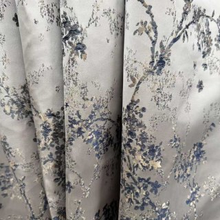 Starlit Bloom Luxe Jacquard Argent & Bleu Rideaux Floraux 1