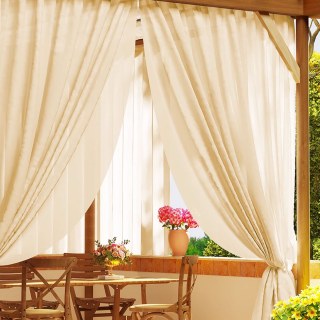 Avila Imperméable Crème Texturée Jaune Extérieur Voile Rideau 2
