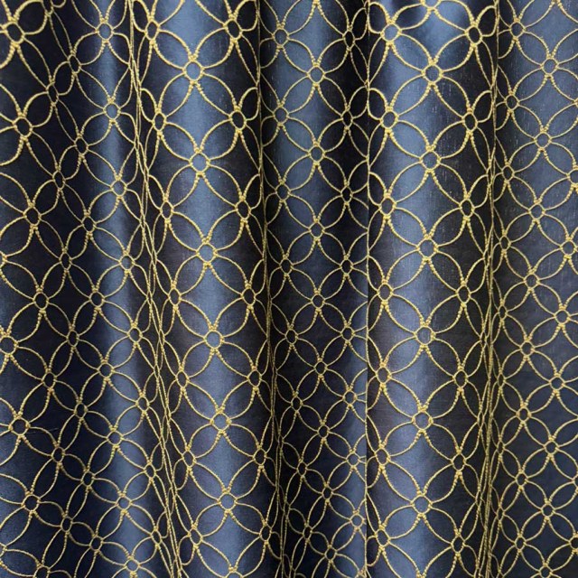 Rideau bleu Jacquard 3D Belle Fleur avec détails dorés 1