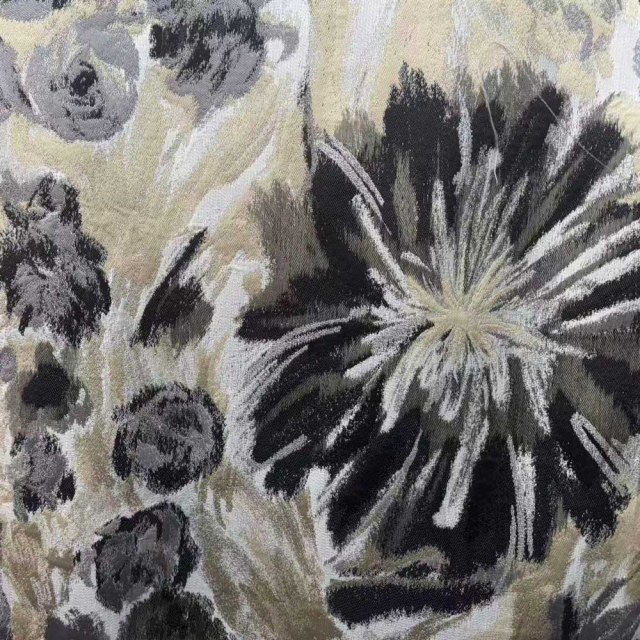Noir Petals Noir et Crème Rideaux Floraux Abstraits 1