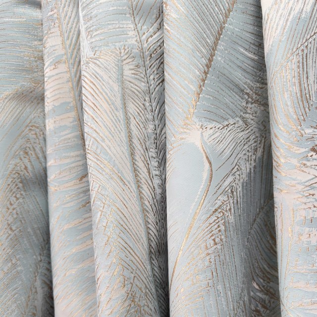 Palm Elegance Pastel Bleu et Doré Rideaux Tropicaux 1