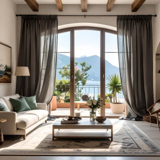 Style Provençal Pur Lin Foncé Charbon Gris Lourd Voile Rideau en Lin 1