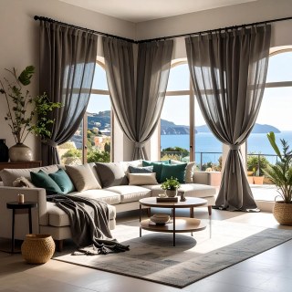 Style Provençal Pur Lin Foncé Charbon Gris Lourd Voile Rideau en Lin 3
