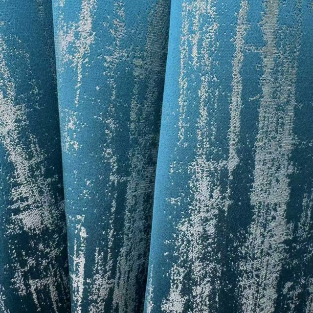 Rideaux rustiques à motifs abstraits de pluie, texturés et chatoyants, couleur turquoise 1