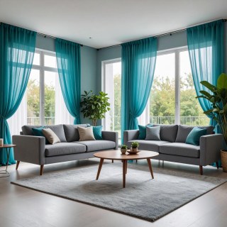 Smarties Aqua Bleu Rideau Voile Doux et Transparent