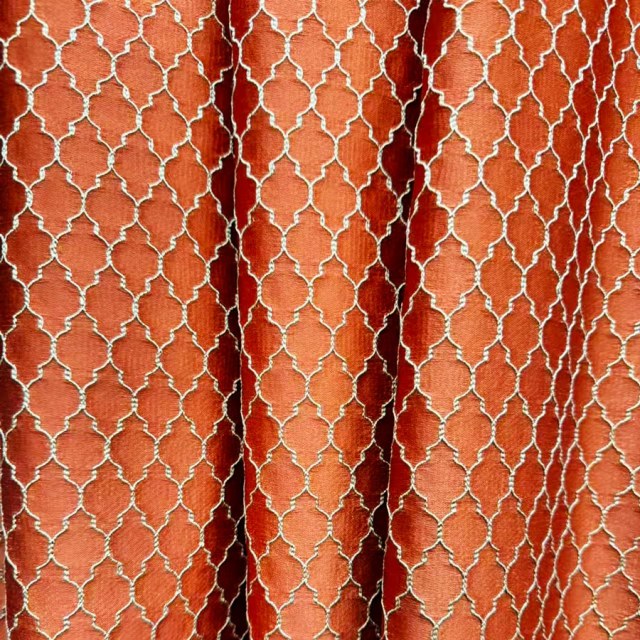 Fancy Trellis 3D Jacquard Orange Arabesque Curtains with Gold Details
Rideaux arabesques orange 3D Jacquard Fancy Trellis avec détails dorés 1