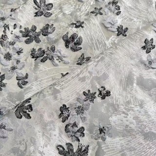 Jardin Moonlit Argent et noir Jacquard Satiny Rideau floral 4