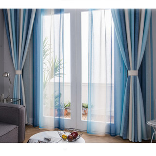 Sea Breeze Cocktail Sea Blue and Coconut White Striped Curtain 3