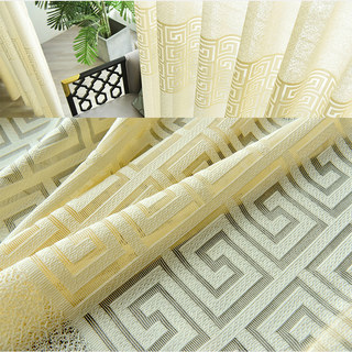 Greek Key Light Yellow Heavy Mesh Net Curtain