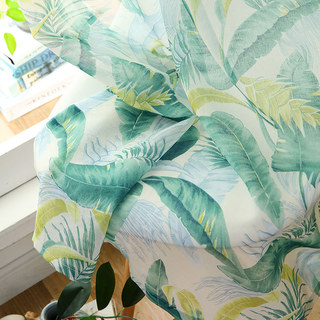 Swaying In The Breeze Green Palm Tree Leaf Voile Sheer Curtain 1