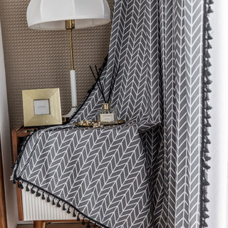 Shard Mid Century Modern Charcoal Grey Chevron Herringbone Curtain 10