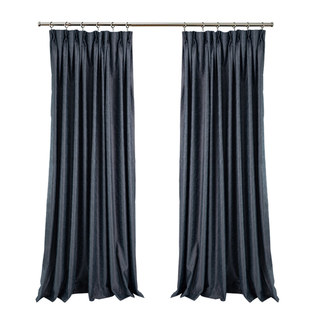 Metallic Fantasy Subtle Textured Striped Sparkling Shimmering Midnight Navy Blue Curtain 3