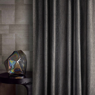 Metallic Fantasy Subtle Textured Striped Sparkling Shimmering Off Black Charcoal Curtain